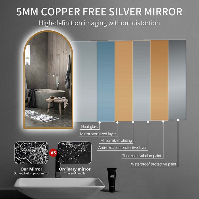 Arched Gold | 600 x 900 mm LED Mirror Three colour option 3000K / 4000K / 6000K