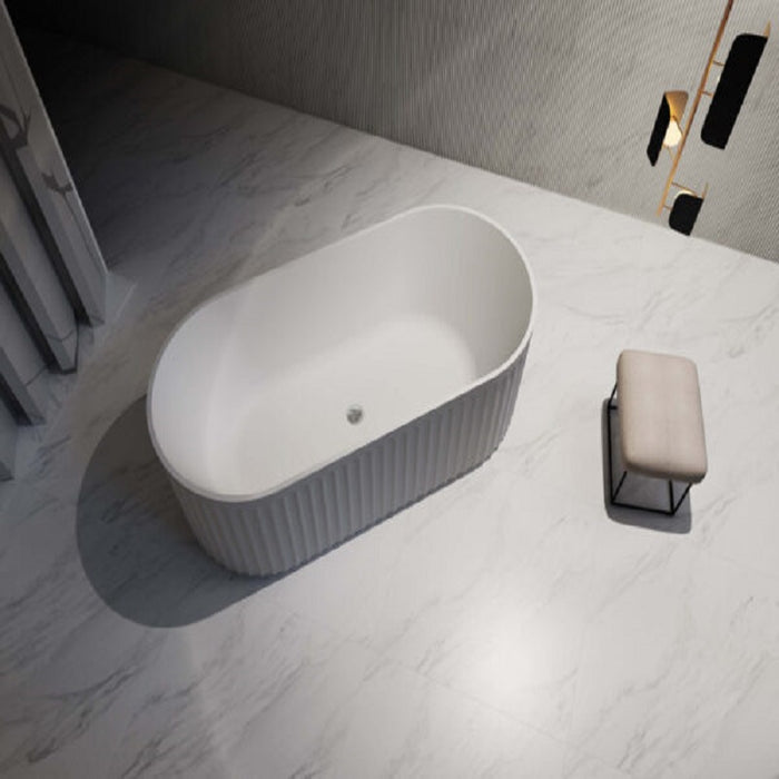 Roma Fluted 1500 Matte White Designer Round Freestanding Bath
