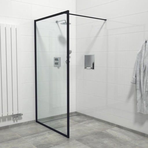 900/1000 Black Walk In Fixed Panel - Acqua Bathrooms