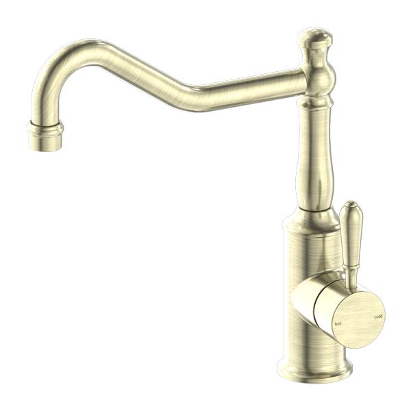 York  | Aged Brass Kitchen Mixer Hook Spout With Metal Lever