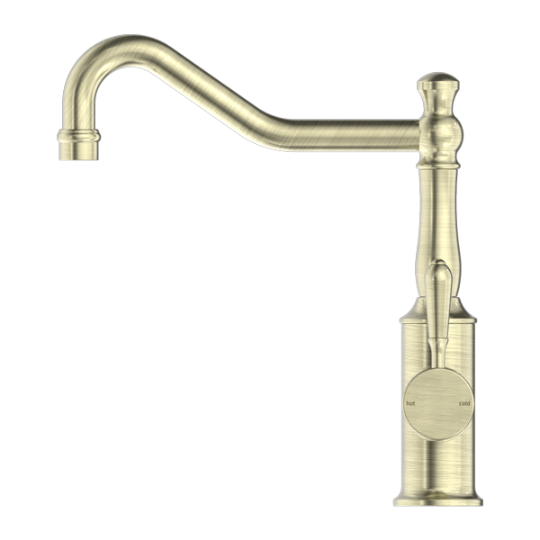 York  | Aged Brass Kitchen Mixer Hook Spout With Metal Lever