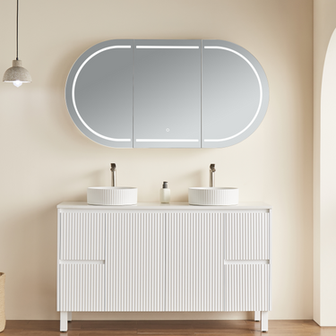 Olivia LED 1500mm Matte White/Matte Black Mirror Cabinet