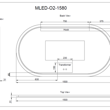 ABS Riva | 1500x800 Oval Backlit LED Mirror