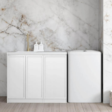 Otti | Hampshire White Base Laundry Cabinet with Stone Top and Sink 1060x600x900