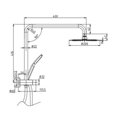 Chrome | Round Multifunction Hand Shower With  200MM Overhead Rain Shower  Half Rail