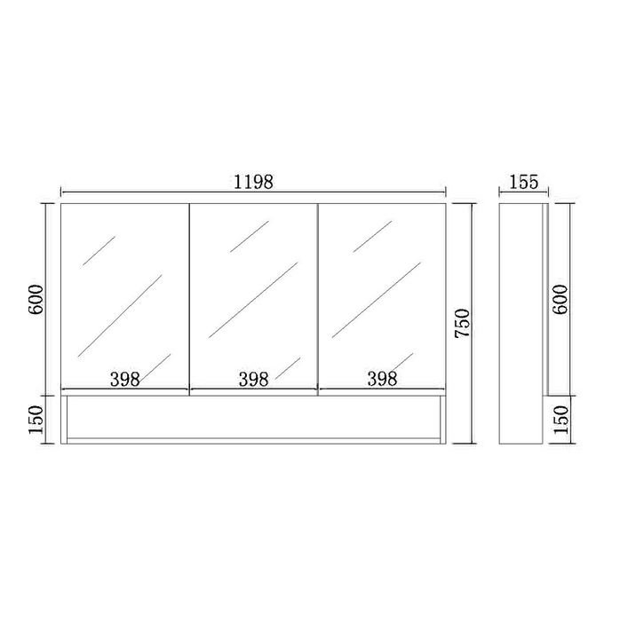 Riva | Gloss White Three Door Vanity 1200mm