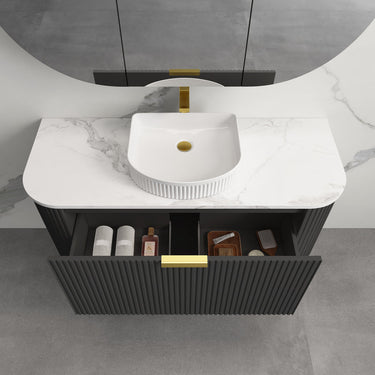 Infinity | Rio 1200 Curved Fluted Matte Black Wall Hung Vanity - Acqua Bathrooms