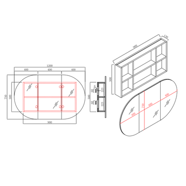 Rosy 1200 Matte Black Oval Shaving Cabinet - Acqua Bathrooms