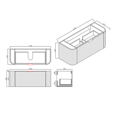 Infinity | Rio 1200 Curved Fluted Matte White Wall Hung Vanity - Acqua Bathrooms