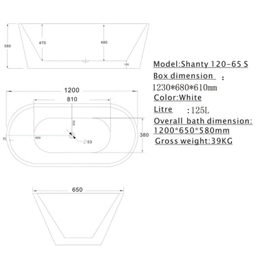 1200 mm Shanty Round Freestanding Bath Tub