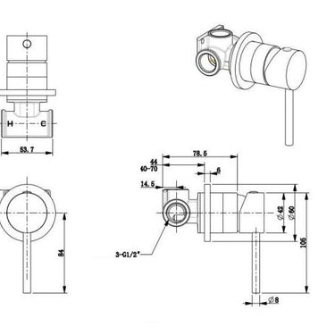Brushed Gold | Round Shower/Bath Mixer