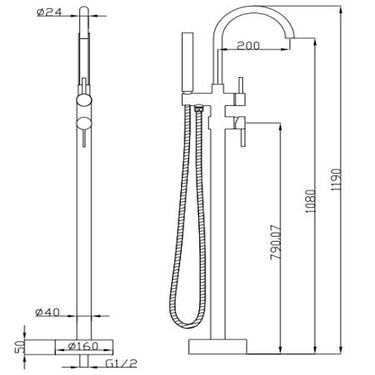 Gun Metal | Round Bath Mixer With Hand Shower