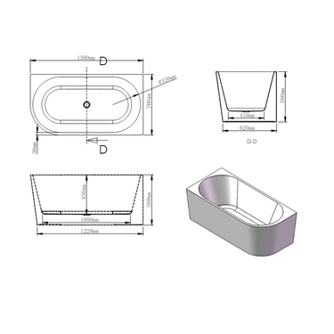 Marco | 1300 Right Corner Fit Freestanding Bath Tub