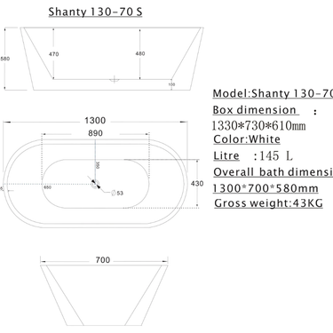 1400 mm Shanty Round Freestanding Bath Tub