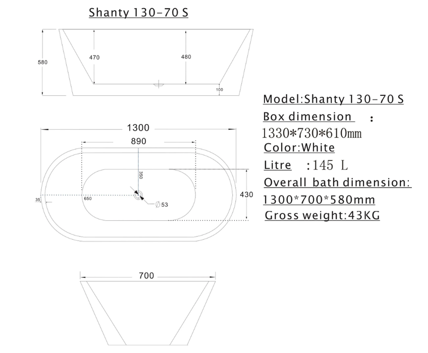 1400 mm Shanty Round Freestanding Bath Tub