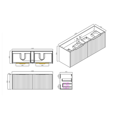 Thena 1500mm Matte White Fluted Wall Hung Vanity - Acqua Bathrooms