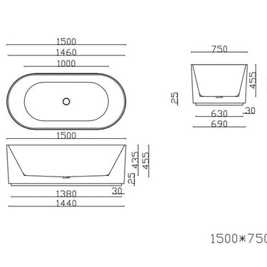CETO | Ally Groove Gloss White 1500mm Freestanding Bathtub