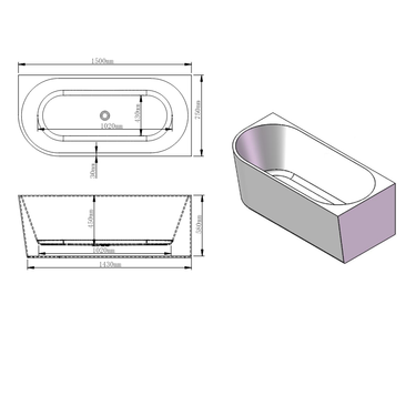 Marco | 1500 Right Corner Fit Freestanding Bath Tub