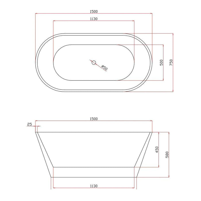 1500 mm Shanty Round Freestanding Bath Tub