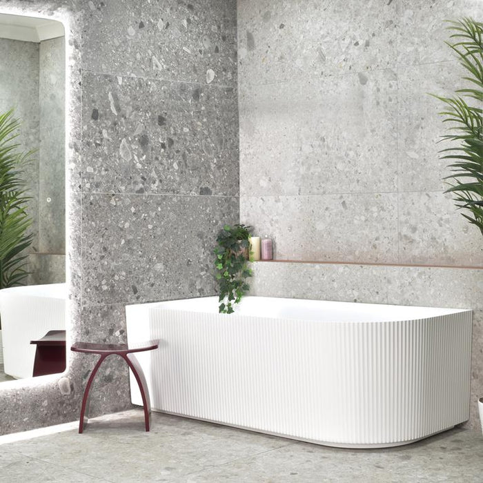 Brighton | Fluted Groove 1700mm Left corner Freestanding Bathtub Gloss White