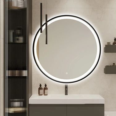 Miro | 800 x 800 mm Black frame LED Round Mirror Three colour option 3000K / 4000K / 6000K