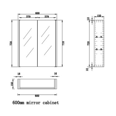 ABS Riva | 600mm Gloss White Shaving Cabinet