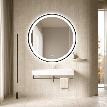 Miro | 800 x 800 mm Black frame LED Round Mirror Three colour option 3000K / 4000K / 6000K