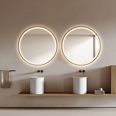 Miro | 800 x 800 mm Black frame LED Round Mirror Three colour option 3000K / 4000K / 6000K