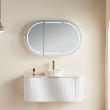 Olivia LED 1200mm Matte White/Matte Black Mirror Cabinet