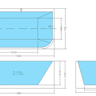 CETO | Casey 1500 x 510mm Left Corner Fit Freestanding Bath Tub