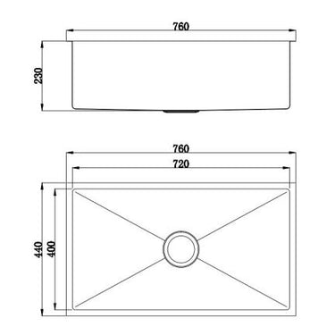 Arcko Lux Undermount/Overmount 760x440x230mm Singel bowl Sink