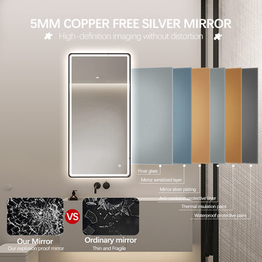 Nova | 450 x 900mm Black Frame Soft Square LED Mirror Three colour option 3000K / 4000K / 6000K