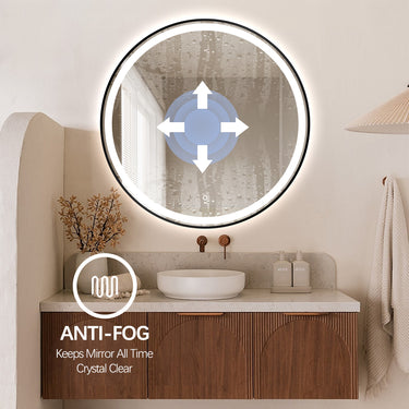 Miro | 800 x 800 mm Black frame LED Round Mirror Three colour option 3000K / 4000K / 6000K