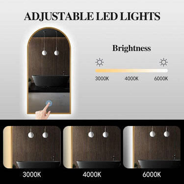 Arched Gold | 600 x 900 mm LED Mirror Three colour option 3000K / 4000K / 6000K