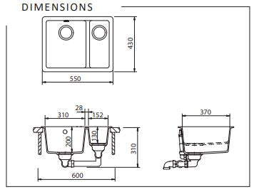 Schock Quadro One & 1/3 Bowl Alpina Kitchen & Laundry Sink