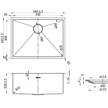 Otti | Axon Sink 58S 580x440x220