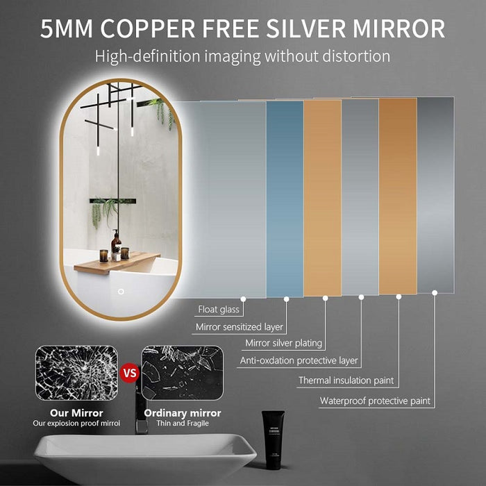 Pill Brushed Gold | 450 x 900 mm LED Mirror Three colour option 3000K / 4000K / 6000K