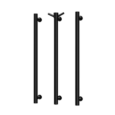 Phoenix | 600mm Matte Black Heated Triple Towel Rail Round