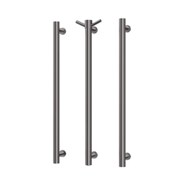 Phoenix | 600mm Brushed Carbon Heated Triple Towel Rail Round