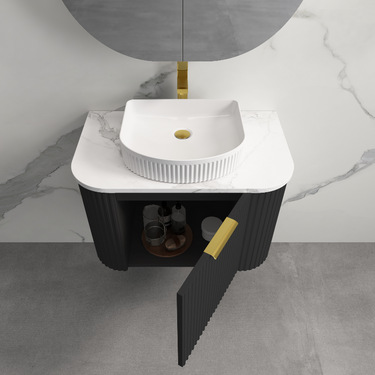 Infinity | Rio 750 Curved Fluted Matte Black Wall Hung Vanity - Acqua Bathrooms