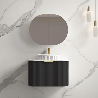 Infinity | Rio 750 Curved Fluted Matte Black Wall Hung Vanity - Acqua Bathrooms