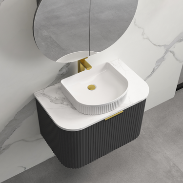 Infinity | Rio 750 Curved Fluted Matte Black Wall Hung Vanity - Acqua Bathrooms