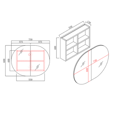 Rosy 750 Matte Black Oval Shaving Cabinet - Acqua Bathrooms