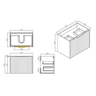 Thena 750 Matte White Fluted Wall Hung Vanity - Acqua Bathrooms