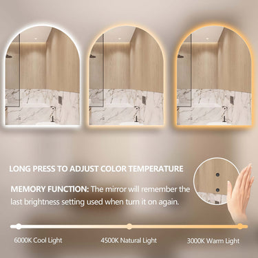 Arched Touchless 750 x 1000 LED Mirror - Three Light Temperatures - Acqua Bathrooms