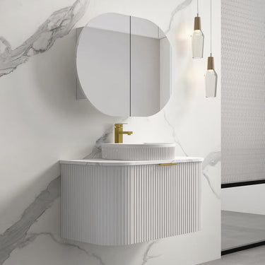 Infinity | Rio 900 Curved Fluted Matte White Wall Hung Vanity - Acqua Bathrooms