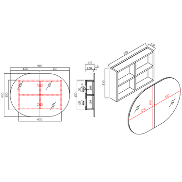 Rosy 900 Matte Black Oval Shaving Cabinet - Acqua Bathrooms