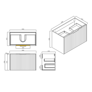 Thena 900 Matte White Fluted Wall Hung Vanity - Acqua Bathrooms