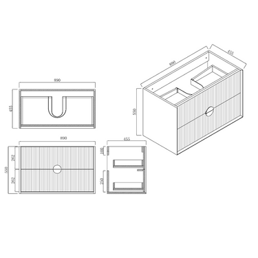 Infinity | Kingo 900 Matte White Fluted Wall Hung Vanity - Acqua Bathrooms
