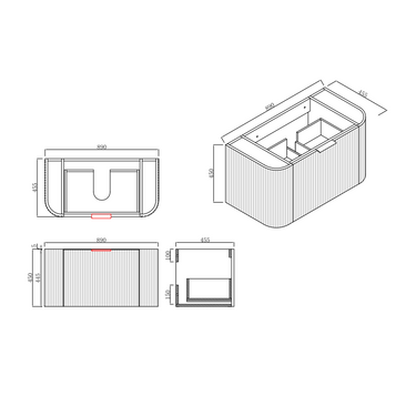 Infinity | Rio 900 Curved Fluted Matte White Wall Hung Vanity - Acqua Bathrooms